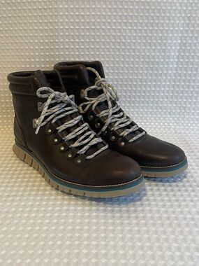 Cole Haan ZEROGRAND Waterproof Hiker Boots in Dark Brown Leather Like New #768